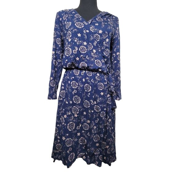 Papermoon Dresses & Skirts - Papermoon Floral Dress Women's Small Blue Faux Wrap Prairie Flowy Preppy Cottage